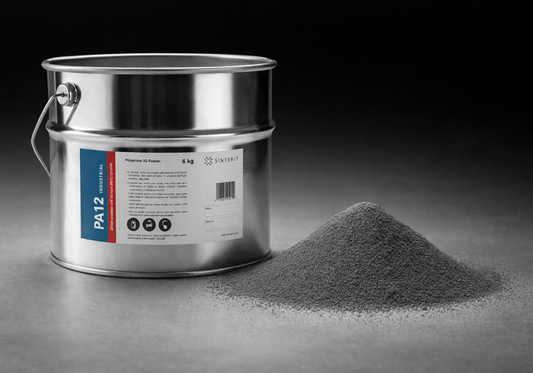PA12 Industrial SLS powder by Sinterit with gray polyamide powder sample